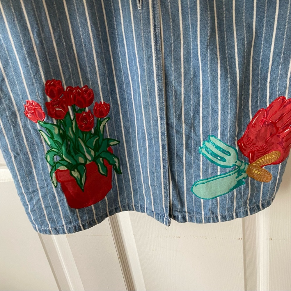 Vintage Denim Sleeveless Dress Midi Front Button Denim Flower Garden M - Picture 15 of 16